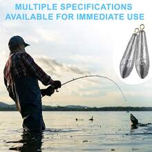 5pcs New Willow Leaf Shaped Lead Sinkers With Rings, Non-Damaging Grooved Lead Weights - Silver - View 8
