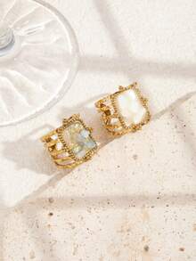 2pcs Stainless Steel Fashion Elegant Gold-Tone Open Ring Set, Inlaid With Blue And White Crushed Stones (Each One Is Different, Please Consider Carefully Before Buying), Suitable For Women's Daily Wear Or Gift Giving - Yellow Gold - View 2