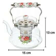 Chaleira de Vidro c/ Infusor - Estampada - 1 Litro - Pode ir ao Fogo - Chá Café Água Bebidas - Alça de Inox - Transparente - Visão 4