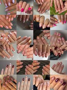 576pcs/Box (24 Mixed Styles) Short Oval Flower & Bow Nail Stickers, Short Acrylic Nail Stickers, Full Coverage False Nails With Storage Box, Suitable For Women & Girls Daily Life And Parties - 彩色 - 查看 2