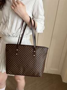 New Fashion Women's Large Capacity All-Over Print Letter Pattern Decorated Double Handle Tote Bag, Suitable For Work Commute - Multicolor - View 2