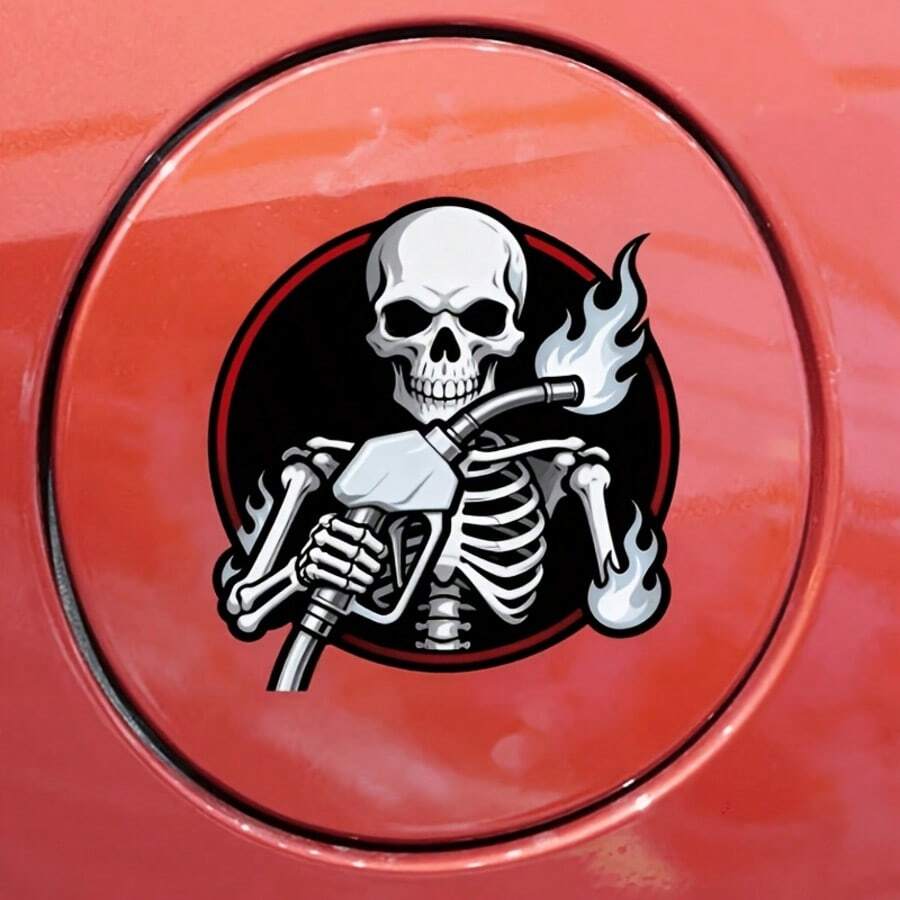 Skull Holding A Burning Oil Pump Creative Fuel Tank Cover Sticker - Unique And Cool Decorative Sticker Suitable For Cars, Trucks And Motorcycles. Waterproof And Durable Printed Design. - Car Stickers - View 1