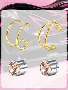 Fake Lip Ring Double Hoop Fake Clip-On Snake Bite Lip Ring Fake Cartilage Clip, Fake Earring Piercing Clip-On Hoop Fake Lip Piercing Jewelry - A Style - View 8