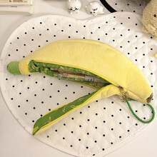Banana-Shaped Plush Pencil Case, Creative Fruit Design Stationery Bag For Students - - - View 2