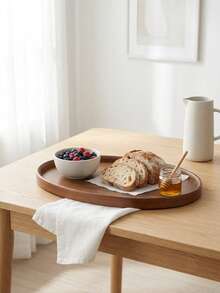 Oval Walnut Color Minimalist Premium Bamboo Tray With Handle, Multiple Sizes, Suitable For Plates, Food, Snacks, Drinks, Cakes, Bread, Ideal For Home, Office, School, Outdoor Camping, Wedding, Breakfast, Dinner, Platter - Maroon - View 2
