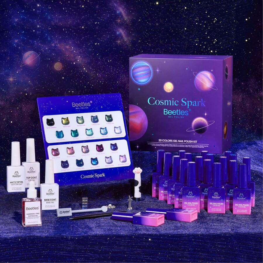 Beetles 8ML 20 Colors Gel Nail Polish Set, Nude Pink Green Blue Red Cat Eye UV Gel Polish With Base & Top Coat, All Season Manicure Kit For Beginners DIY Nail Art Home Gifts For Women - 20 Colors Cosmic Spark - 查看 1