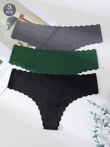 3件組女款無縫丁字褲，舒適G-String T-Back，無縫性感三角內褲，舒適羅紋丁字內褲 - 彩色 - 查看 10