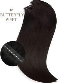 Drak Brown Injected Hole Butterfly Weft Human Hair Extensions Twin Tab Weft Invisible #2 Brown Hole Weft Micro-Loop Real Human Hair Extensions Silk Straight Seamless PU Tape-In Hair Extensions - S2A - View 1