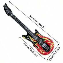 Vintage Flame Pattern Inflatable Guitar, Thickened PVC Inflatable Material, Reusable And Durable, Rock Style Realistic Musical Instrument Prop, Suitable For Music Parties, Holiday Gatherings, Photography, Stage Performances, Theme Party Decor, Party Supplies To Create Rock Carnival Atmosphere - A - View 2