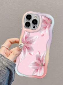 1 pieza Funda de teléfono con estampado completo de lirio con gotas de agua en rosa nude, marco de onda degradada de crema suave antiarañazos, con cordón de cuentas transparentes y flores de colores aleatorias, compatible con Apple, atmósfera suave y fresca de nicho, compatible con iPhone 17/17 Pro Max/16/16 Pro/16 Pro Max/15/15 Pro/15 Pro Max/14/14 Pro/14 Pro Max/13/13 Pro/13 Pro Max/12/12 Pro/12 Pro Max/11 Series, [Versión Internacional, No Versión Local] Series - transparente - Ver 4