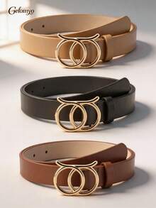 3Pcs Women's Belts, Casual Elegant Style, PU Leather, Handmade Luxury, All-Season Wearable Decorative Belts, Suitable For Jeans/Casual Pants/Formal Wear, Great Gift Choice - Multicolor-1 - View 2