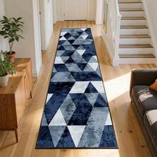 70*26inch Hallway Runner Rug Vintage Distressed Navy Blue Grey Triangle Geometric - Non Slip Washable Low Pile Farmhouse Carpet Runner - Rug For Entryway Kitchen Bedroom - A - View 1