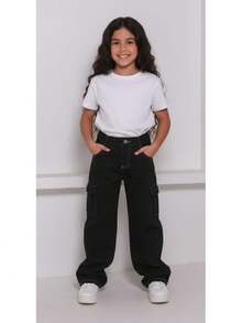 Wide Leg Youth Cargo Pants - Blanco y Negro - Ver 1