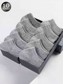 10/15/30 Pairs Solid Color Men's Short Socks Black White Grey Solid Color Boat Socks Odor-Resistant Sweat-Absorbent Low-Cut Breathable Short Socks For Men - Multicolor - View 6