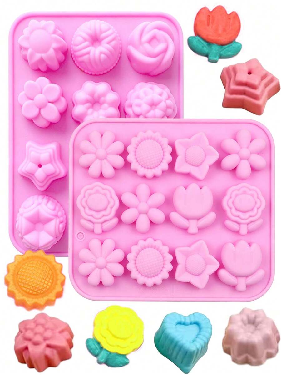 1pc 12-Cavity Silicone Flower Soap Mold, Assorted Mini Flower Shapes, 3D Handmade DIY Soap Candle Mold, Soap Resin Craft Mold - A - View 1