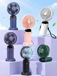 Nouveau mini ventilateur électrique portable 2026, ventilateur rechargeable USB 800mAh avec affichage numérique LED, refroidissement silencieux, conception 3-en-1 main/cou/bureau, support pliable à 90°, ventilateur personnel compact adapté au bureau, dortoir, voyage, extérieur, maquillage, vacances - Multicolore - Voir 11