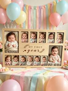 My First Year Wooden Photo Frame, 12 Months Milestone Photo Display, Newborn Keepsake & 1st Birthday Decoration Gift - Multicolor - View 7