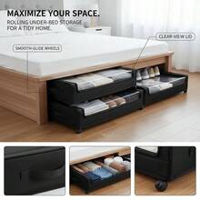 Underbed Rolling Crates 30.3 X 18.5 X 6.8 Inch For Bedroom Dormitory Apartment, Transparent Cover Visual Access 2 Pack Metal Frame Construction-XY925996 - Multicolor - View 6