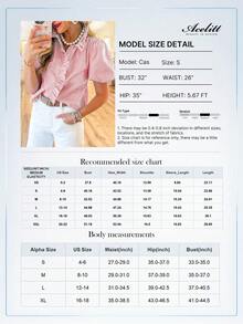 Acelitt Summer Red & White Colorblock Striped Petal Sleeve Stand Collar Ruffle Casual Blouse - Red - View 3