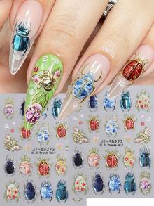 Lindas calcomanías de arte de uñas con diseños de cereza y strass, calcomanías de uñas 5D para niños, mujeres y niñas, manicura DIY - Multicolor - Ver 1