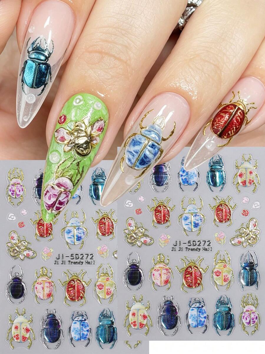 Lindas calcomanías de arte de uñas con diseños de cereza y strass, calcomanías de uñas 5D para niños, mujeres y niñas, manicura DIY - Multicolor - Ver 1