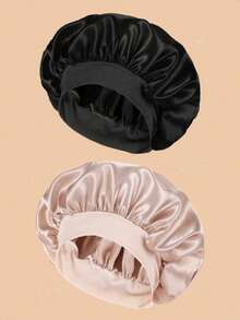 2pcs Luxury Silk Satin Sleep Caps, Solid Color Design With Elastic Headband, Lightweight And Comfortable For All-Night Wear, Suitable For Hair Care And Post-Shower Use, Fits Scalp Perfectly With Excellent Wearing Experience - Regular Model - View 7