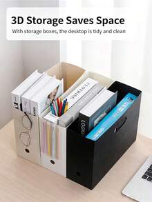 3/1pc Large Capacity Foldable Scrapbook Paper Storage Box, Desktop Book Organizer Rack, Scrapbook Paper Storage Box, Plastic File Storage Box - Multicolor - View 7