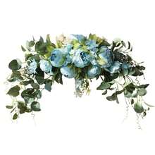 Grappe de fleurs artificielles avec feuilles d'eucalyptus vertes, guirlande d'arche florale factice, décoration de mariage, arrangement floral de table, convient pour la porte d'entrée, le mur de la maison, l'extérieur, la boutique, le style ferme, le fond de photographie, la décoration de fête, 4 couleurs rose blanc orange bleu, décor de vacances, clôture de jardin, célébration, cadeau - 1 pièce - Voir 11