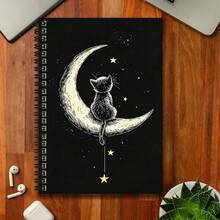 1 Caiet cu 50 foi/100 pagini, model cu pisică drăguță privind luna, legare cu spirală, copertă liniștită și visătoare, potrivit pentru înregistrări de lucru, inspirație, notițe de învățare, cadou de absolvire, surpriză de zi de naștere, jurnal zilnic, planificare, memorare, cadou pentru prieteni și familie, utilizare personală pentru momentele zilnice - O carte (50 de pagini, 100 de pagini) - Vizualizare 1