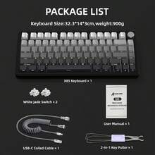 ATTACK SHARK X85 Wireless Mechanical Gaming Keyboard With Knob, Hot-Swappable BT/2.4GHz/USB-C, Side-Printed PBT Keycaps, 75% Gasket Keyboard, RGB Coiled Cable, Linear White Jade Switches, Compatible With PC/MAC/Win - View 11
