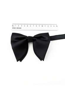 ZLQ&GOU 1 PC Premium Men's Polyester Silk Large Bow Tie, Black Solid Color Horn Bow Tie, Groom Suit Bowtie - Black - View 4