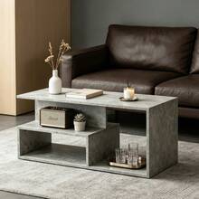 Stylish Coffee Table, Desk, Gathering Table, Side Table, Tea Table, End Table, Storage Table, Organizer Table, Nightstand, Grey Faux Stone Texture, Suitable For Apartments, Rental Homes, Bedrooms, Living Rooms, Studies. - Coffee Table - View 1