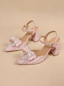 Sandalias de estilo francés de hada con tacón de aguja alto, punta puntiaguda, lazo de strass y transparente, nuevas para primavera/verano 2025 - Rosa - Ver 2