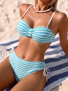 Set di costumi da bagno da donna Swim Lushoire in nuovo tessuto speciale con dettagli in perline metalliche - Blu - Visualizzare 1