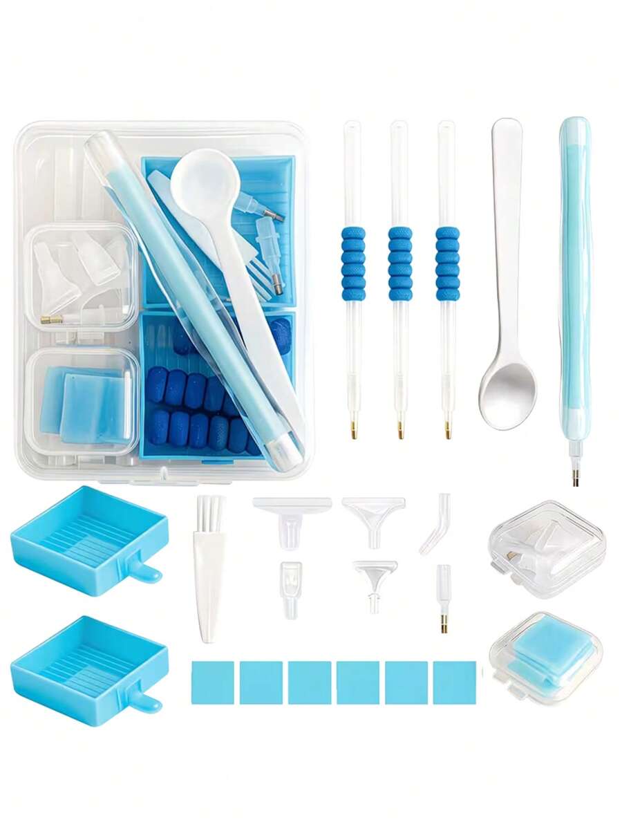 Diamond Painting Tool Set – Includes Transparent Storage Box, Precision Tweezers, Wax Pen, Tray, Bead Pickup Spoon – Suitable For Beginners And Advanced Craft Enthusiasts, Ideal For Art Projects And Home Decor - A - View 1