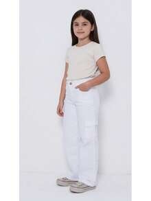 Wide Leg Youth Cargo Pants - White - View 1