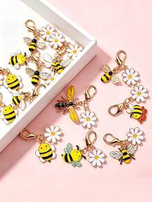 New Alloy Oil-Drip Bee Pendant Cute Animal Charm Bag Keychain Hanging Decoration Accessory - Yellow - View 1
