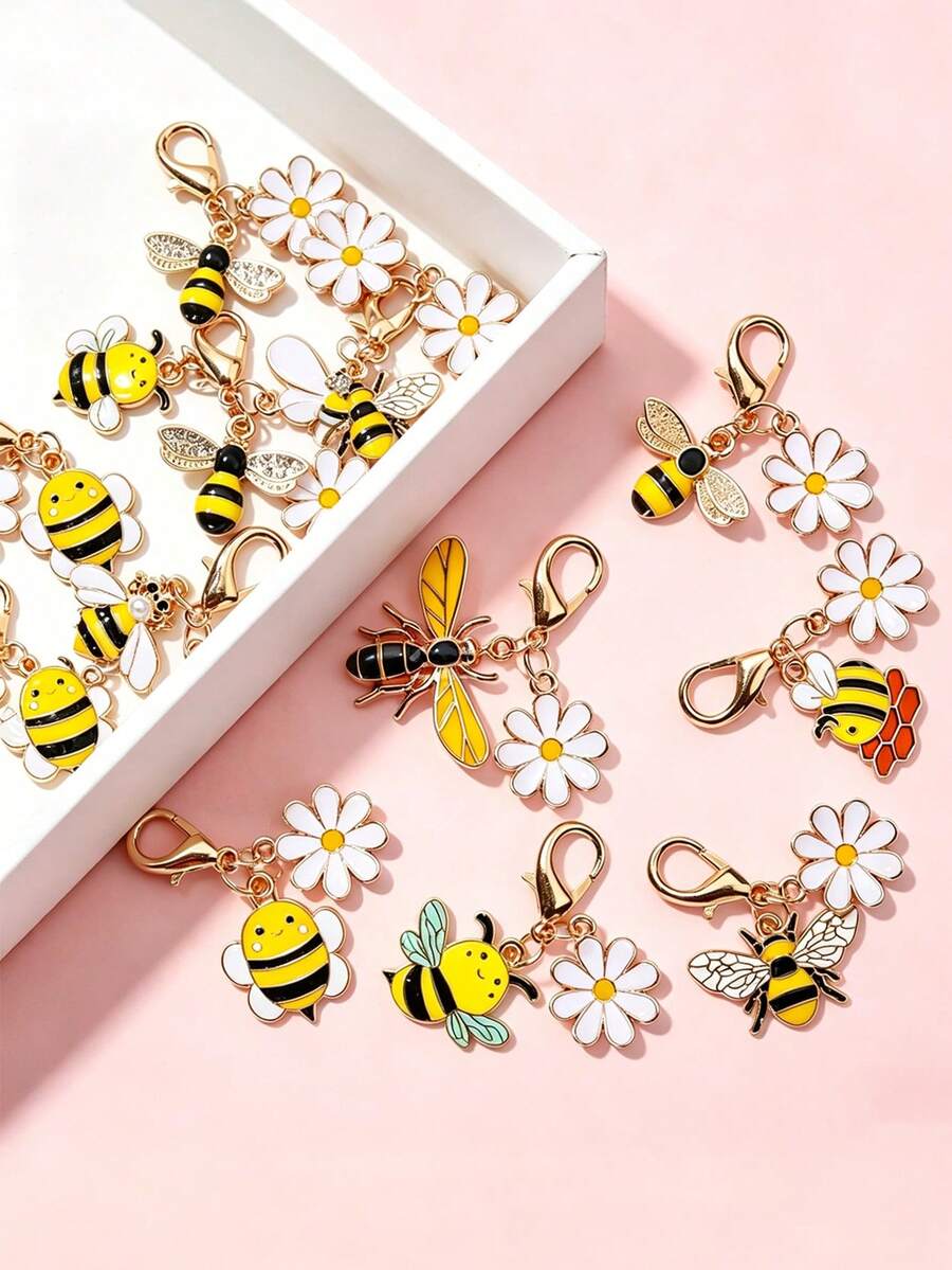 New Alloy Oil-Drip Bee Pendant Cute Animal Charm Bag Keychain Hanging Decoration Accessory - Yellow - View 1