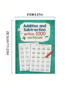 Cuaderno de aprendizaje de matemáticas de 32 páginas con sumas y restas hasta 1000, hojas de práctica de matemáticas, hojas de actividades de aprendizaje, educación temprana de matemáticas, apoyo de escritura para aprendizaje y educación escolar, regreso a la escuela - Dentro de 1000 - Ver 2