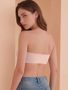 CELILIN Bra Bandeau Tanpa Tali dengan Penutup Depan Warna Pink untuk Wanita, Anti Selip, Anti Jatuh, Push-Up, Ramah Kulit, Tanpa Jahitan - Berwarna merah muda - View 2