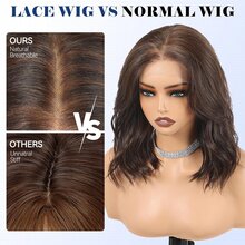 Peluca de encaje frontal HD 13x4 para mujeres, cabello sintético ondulado resistente al calor de 12 pulgadas, pelucas de encaje sin pegamento de longitud de hombro para uso diario, fiesta&cita (marrón), Halloween - Multicolor - Ver 3