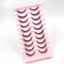 10 Pairs Cat Eye D Curl 3D Faux Mink Fluffy Black Band Reusable Lashes - Pink - View 2
