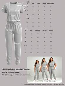 Spring/Autumn Women's New Round Neck Short Sleeve T-Shirt & Casual Daily Elastic Waist Loose Long Pants 2 Pieces Set Elegant Summer - Grey - View 9