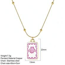 1 pieza Collar con colgante de concha de cadena de acero inoxidable, colgante exquisito de gota de aceite estilo oceánico, accesorio de joyería de moda para mujer, adorno de vacaciones - Multicolor - Ver 9
