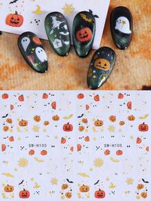 2 Stück Halloween Gruselige Nagelaufkleber, süße Cartoon Kürbis Geist Hexenhut Spinnennetz Nagelaufkleber, selbstklebendes Horror-Stil Nagelkunst Design Nageldekoration - Verschiedenfarbig - Übersicht 10