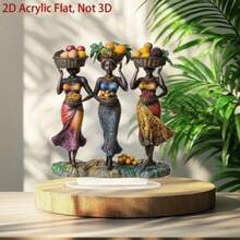 1pc 2D Acrylic Bohemian Style African Woman & Fruit Desktop Ornament, Rich & Vibrant Colors, Symbolizing Abundance & Strength; Suitable For Home, Office, Cafe Display, African Style Home Decor - A - View 3
