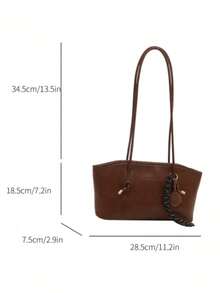 Dedoo 1pc New Coffee Color Bowling Bag, Autumn/Winter Vintage Style, Suitable For Commuting/Student Use (Pendant Not Included) - Brown - View 8