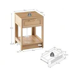 Rattan Side Table With Drawer, Modern Bedside Table, Side Table For Living Room, Bedroom, Natural Wood Look - H55/W40/D40 Cm - Warna alami - View 3