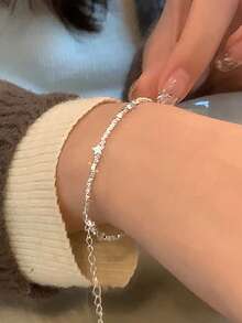 1pc S925 Sterling Silver Korean Style Ins Gentle Broken Silver Star Bracelet, Minimalist Elegant Cool Elegant Niche Exquisite Personalized Sweet Cute Hand Jewelry, Versatile Fashion Gift For Daily Commute, Gathering, Party - Star - View 9