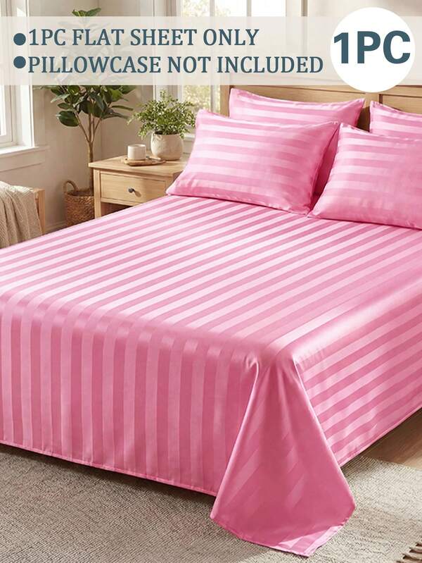 1pc Satin Striped Bed Sheet, Soft & Skin-Friendly, Comfortable Home Textile, Breathable & Anti-Pilling, Home Bedroom Decor, Suitable For Various Bed Sizes, Dorm Bed Sheet, Single Bed, Double Bed, King Size Bed, Queen Size Bed, All Season Use, Machine Washable